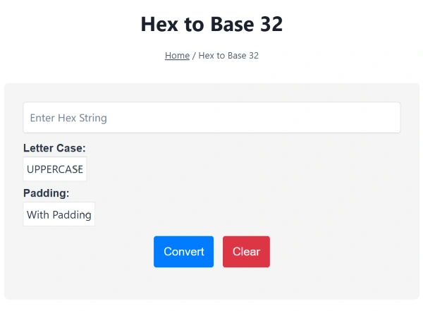 Hex to Base32 converter Hex to Base32 converter